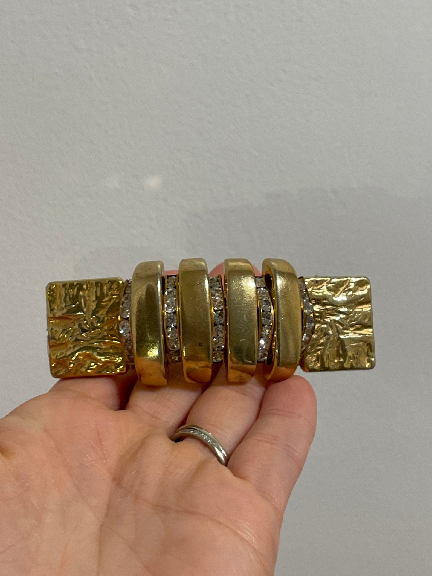 Vintage French Gold-Tone Textured Crystal Barrette – Gold