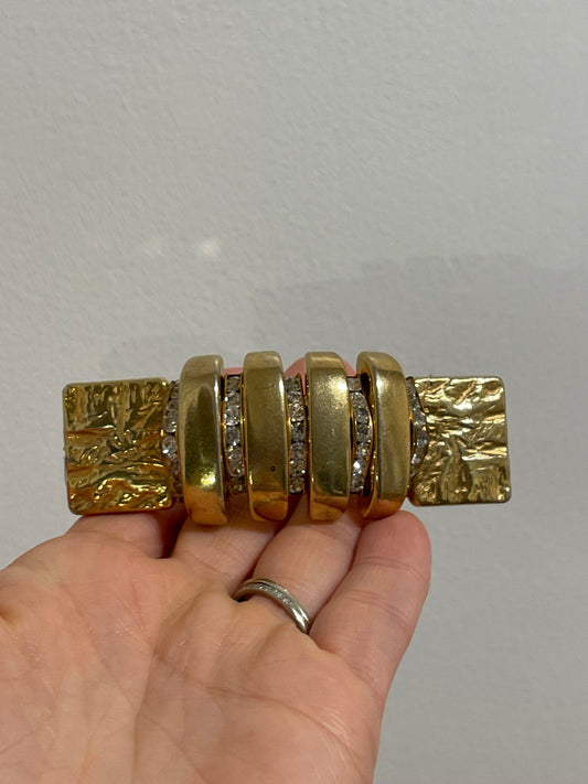Vintage French Gold-Tone Textured Crystal Barrette – Gold