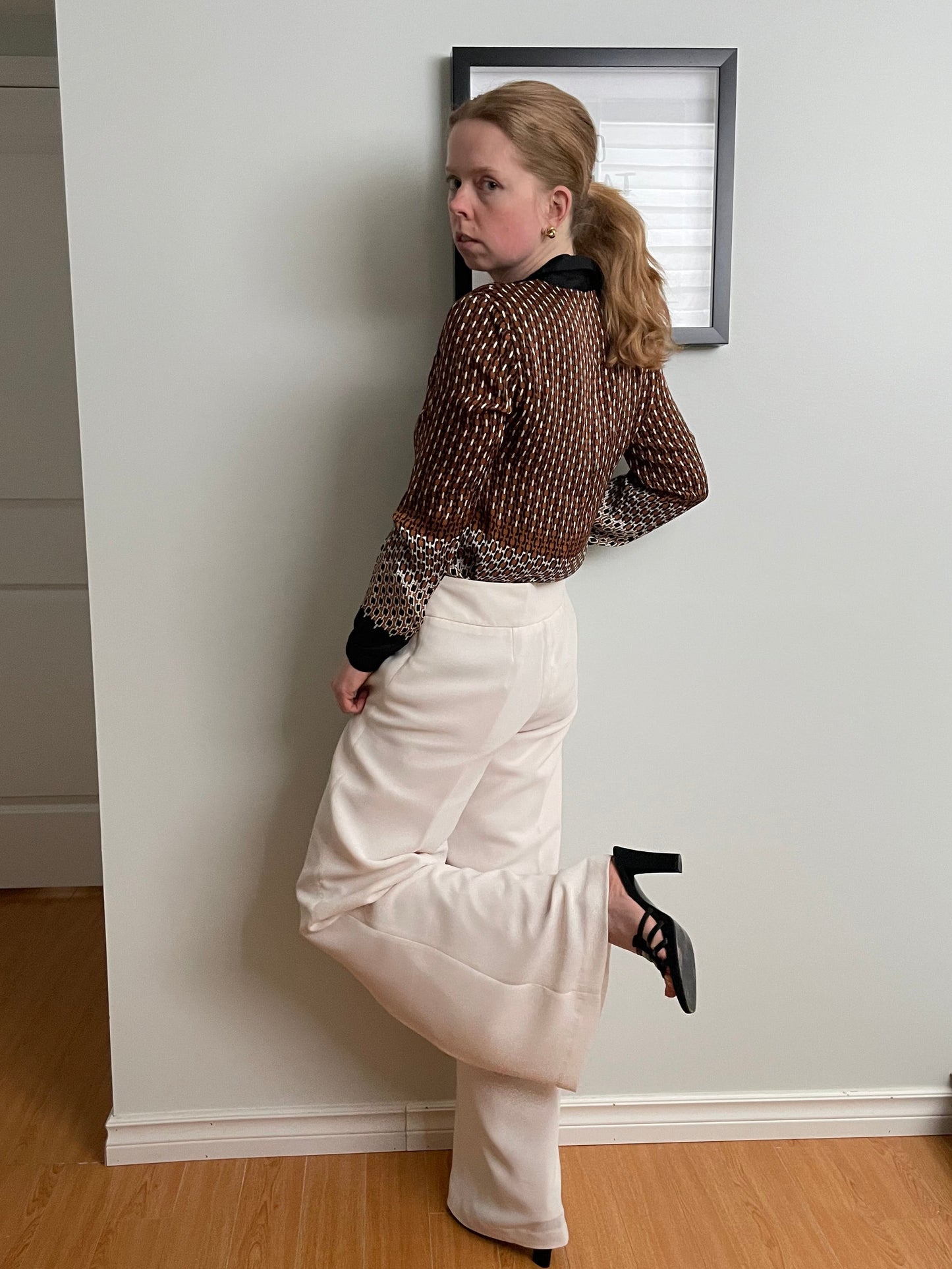 Oscar de la Renta Cream Wide Leg Tailored Trousers – Size 6