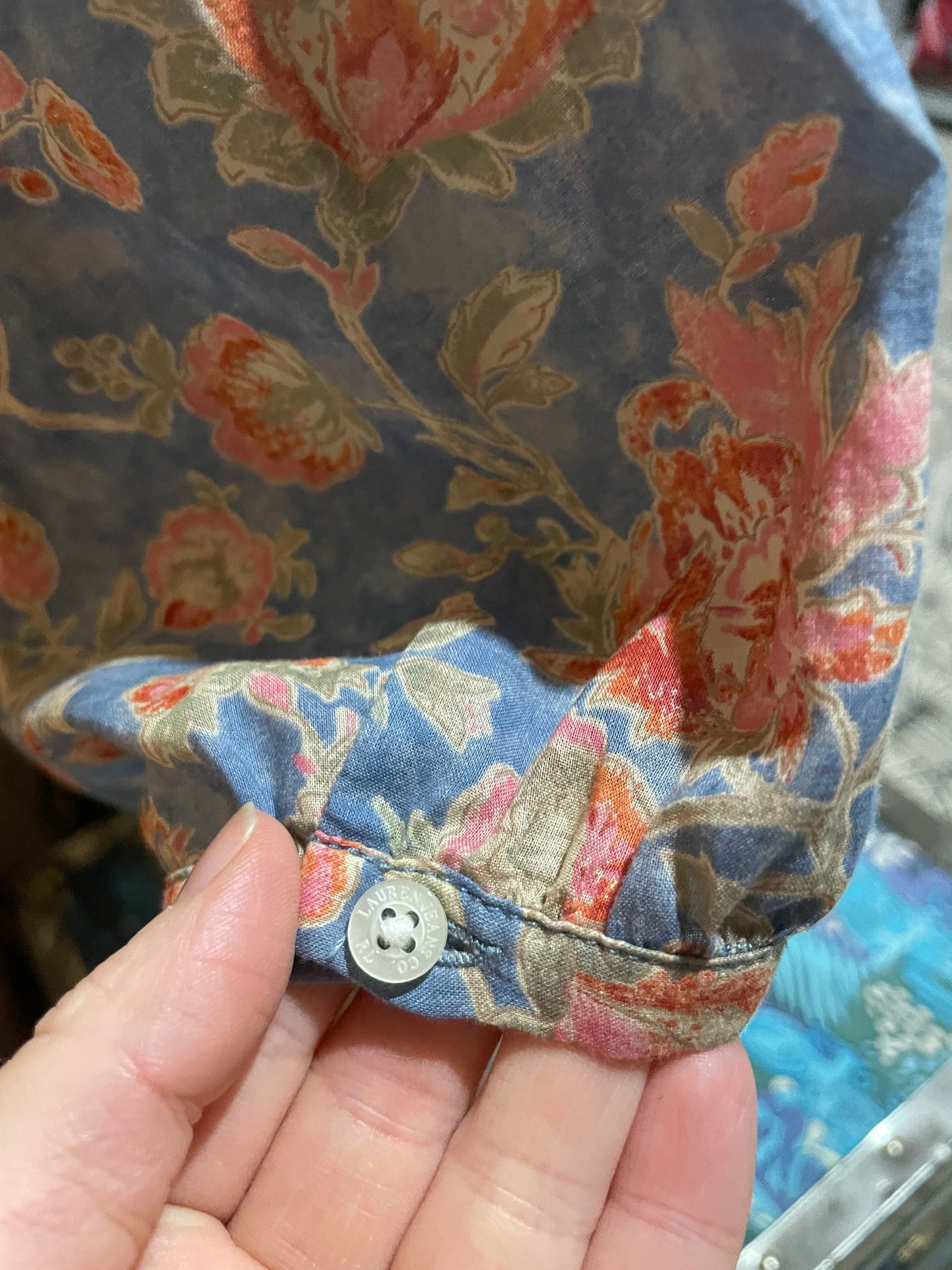 Lauren Jeans Co. Ralph Lauren  Blue Floral Cotton Wrap Top – Small