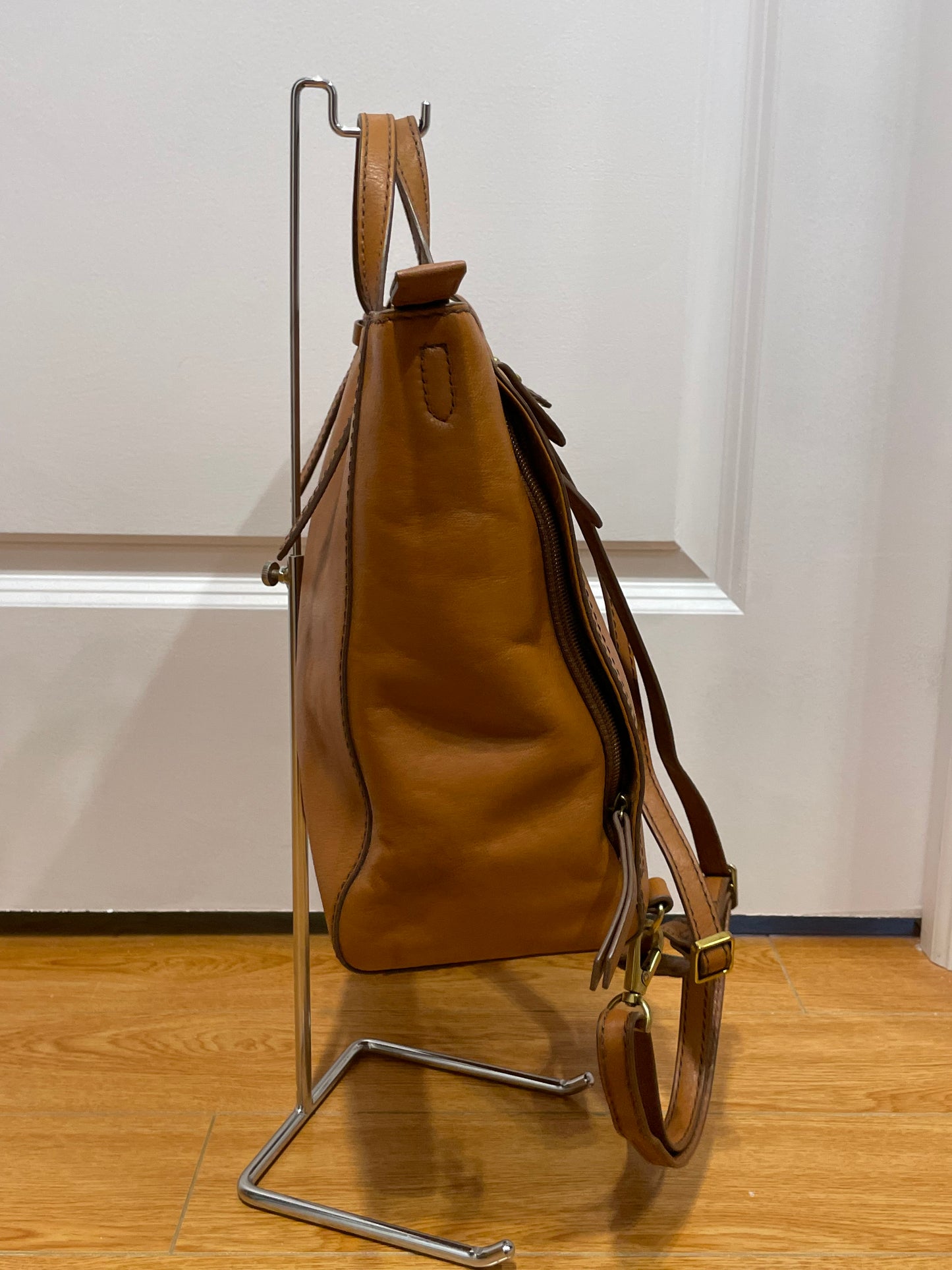 Fossil Tan Leather Convertible Backpack Tote