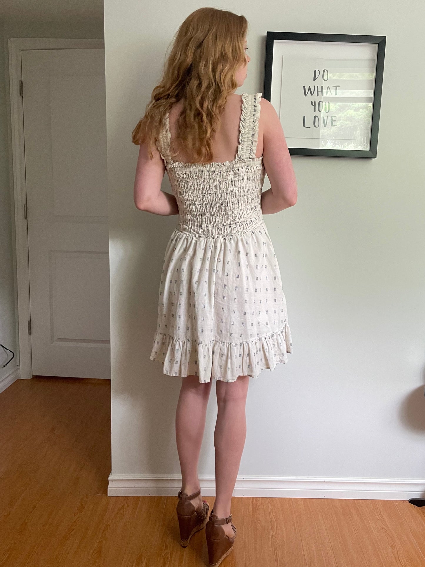 Madewell Cream Cotton Smocked Dress with Pockets | Size S-L