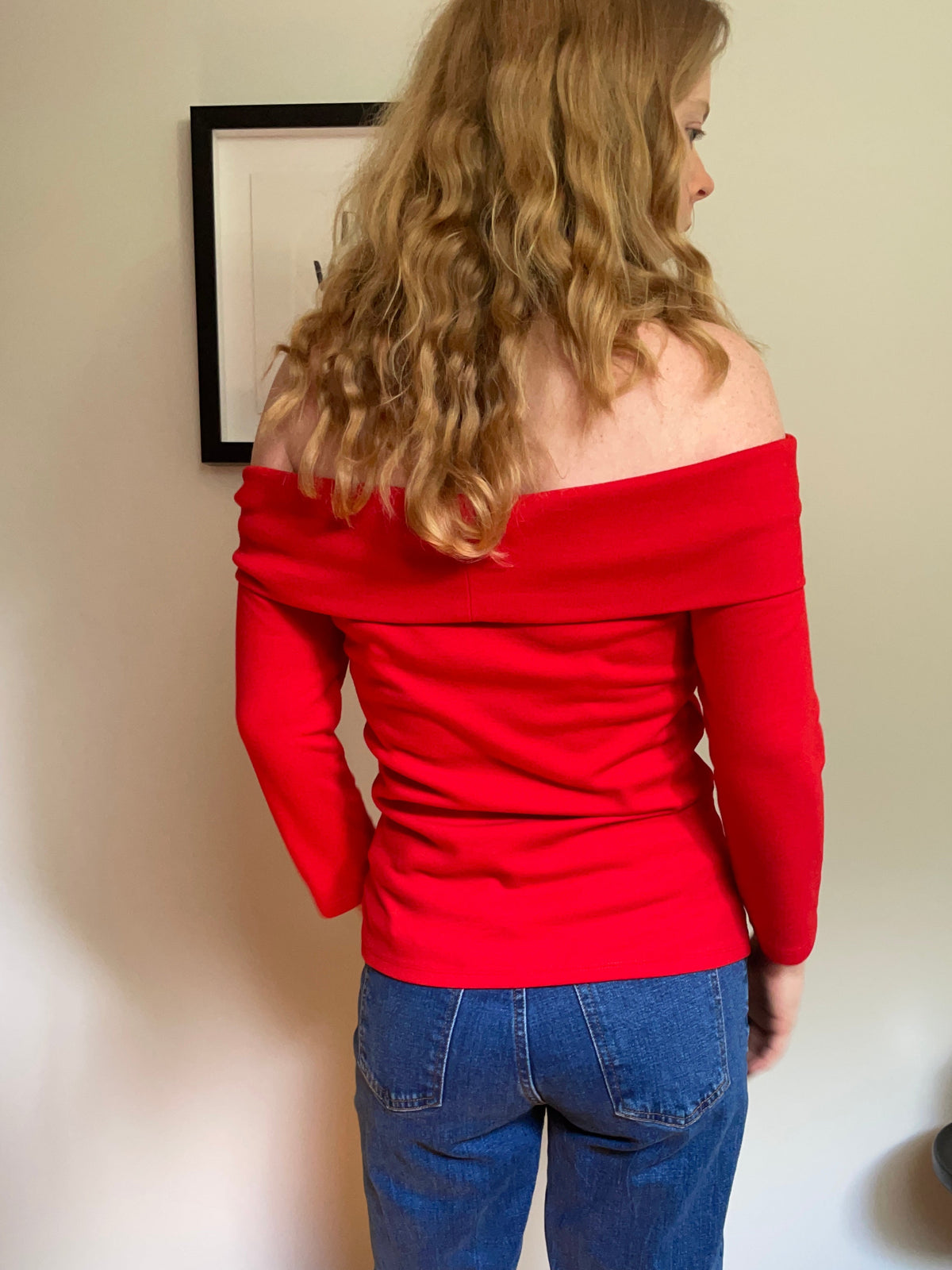 By Anthropologie Bright Red Fold-Over Off-Shoulder Top – Small