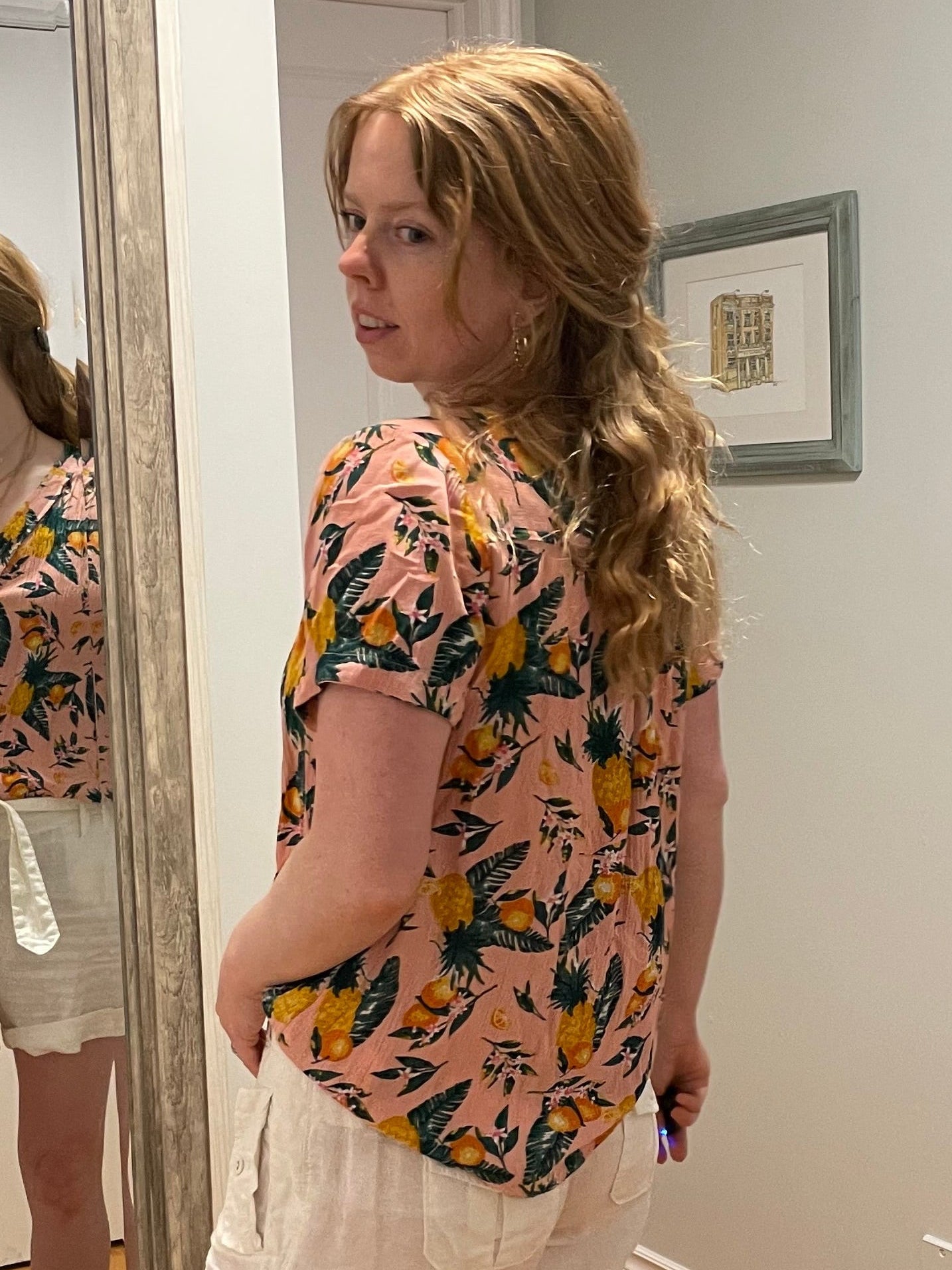 C&C California Peach Pink Tropical Fruit Button-Up Blouse – Small