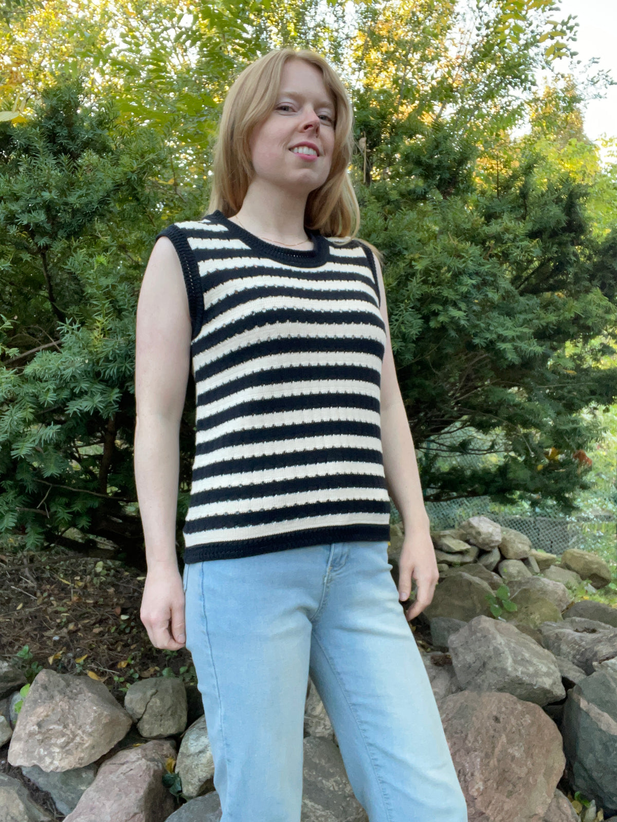Bailey/44 Black & Ivory Striped Knit Sweater Vest – Large