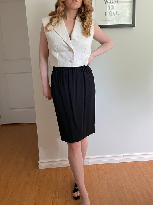 Black Stretch Waist Professional Knee-Length Skirt - XS/S