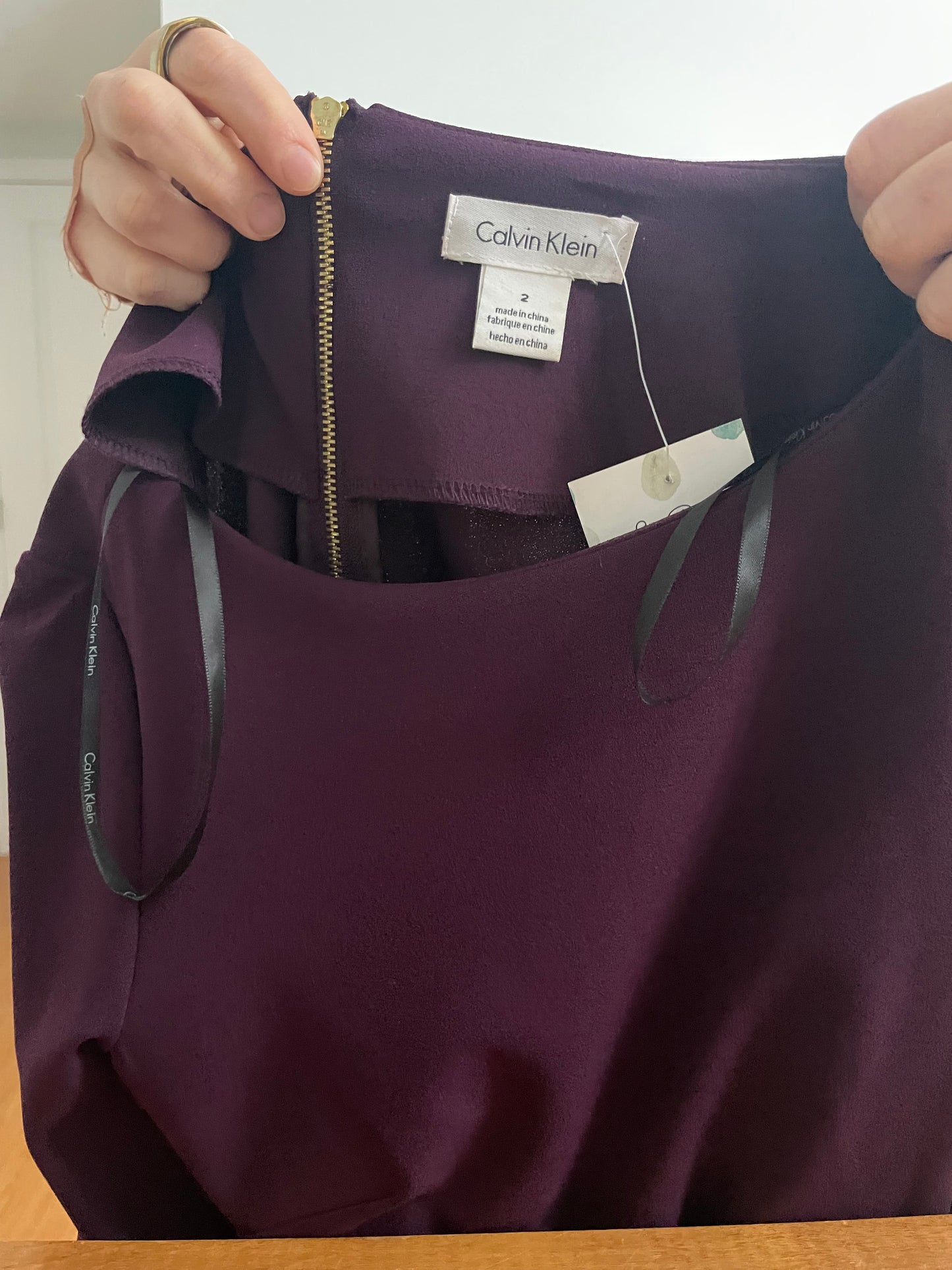 Calvin Klein Deep Purple Bell 3/4 Sleeve Sheath Dress - Size 2