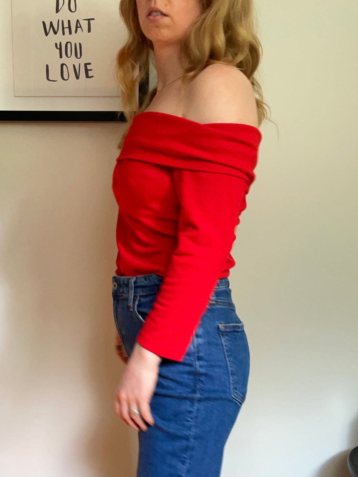By Anthropologie Bright Red Fold-Over Off-Shoulder Top – Small