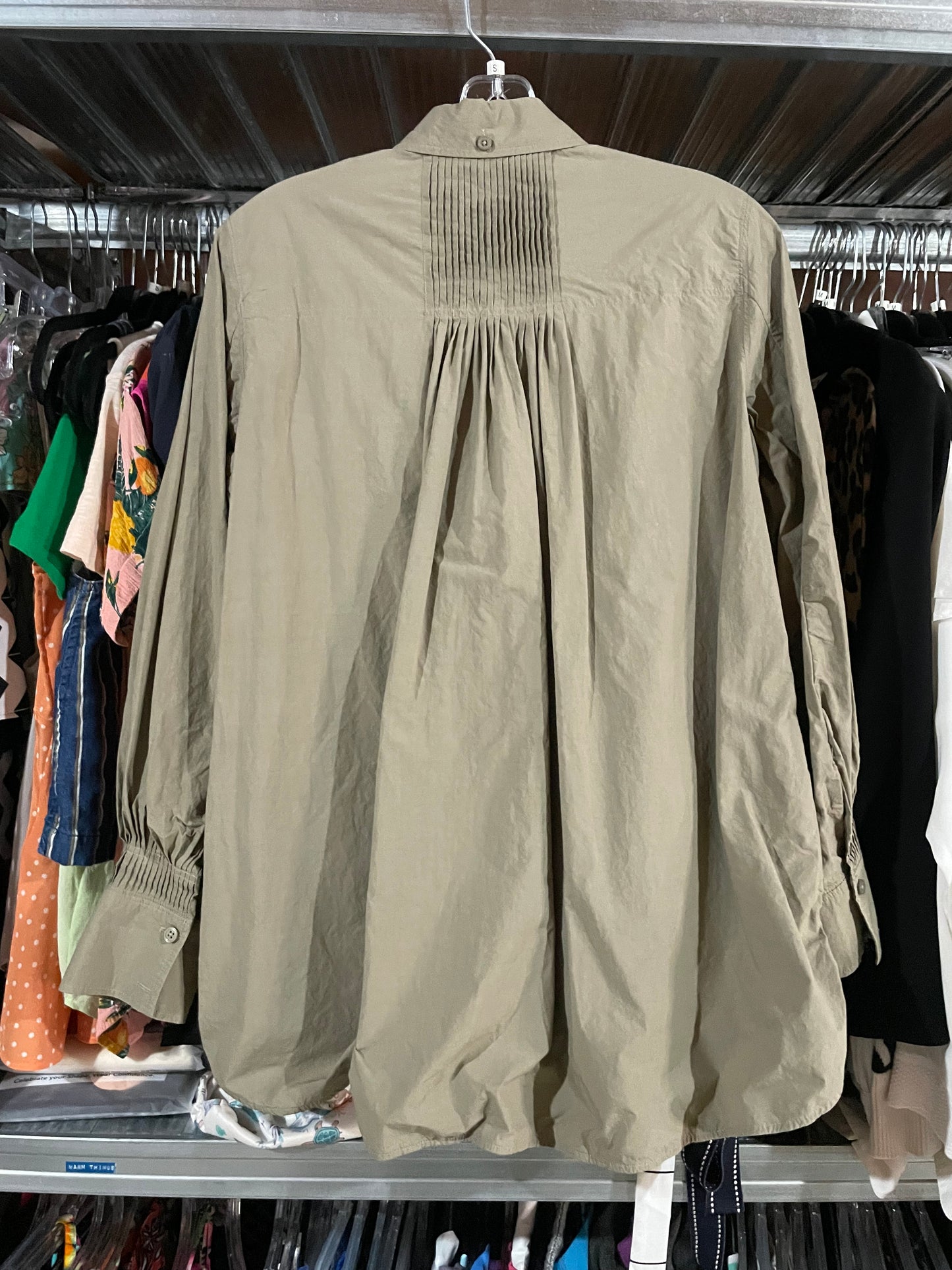 COS Khaki Green Pleated Back Oversized Cotton Shirt – S/M