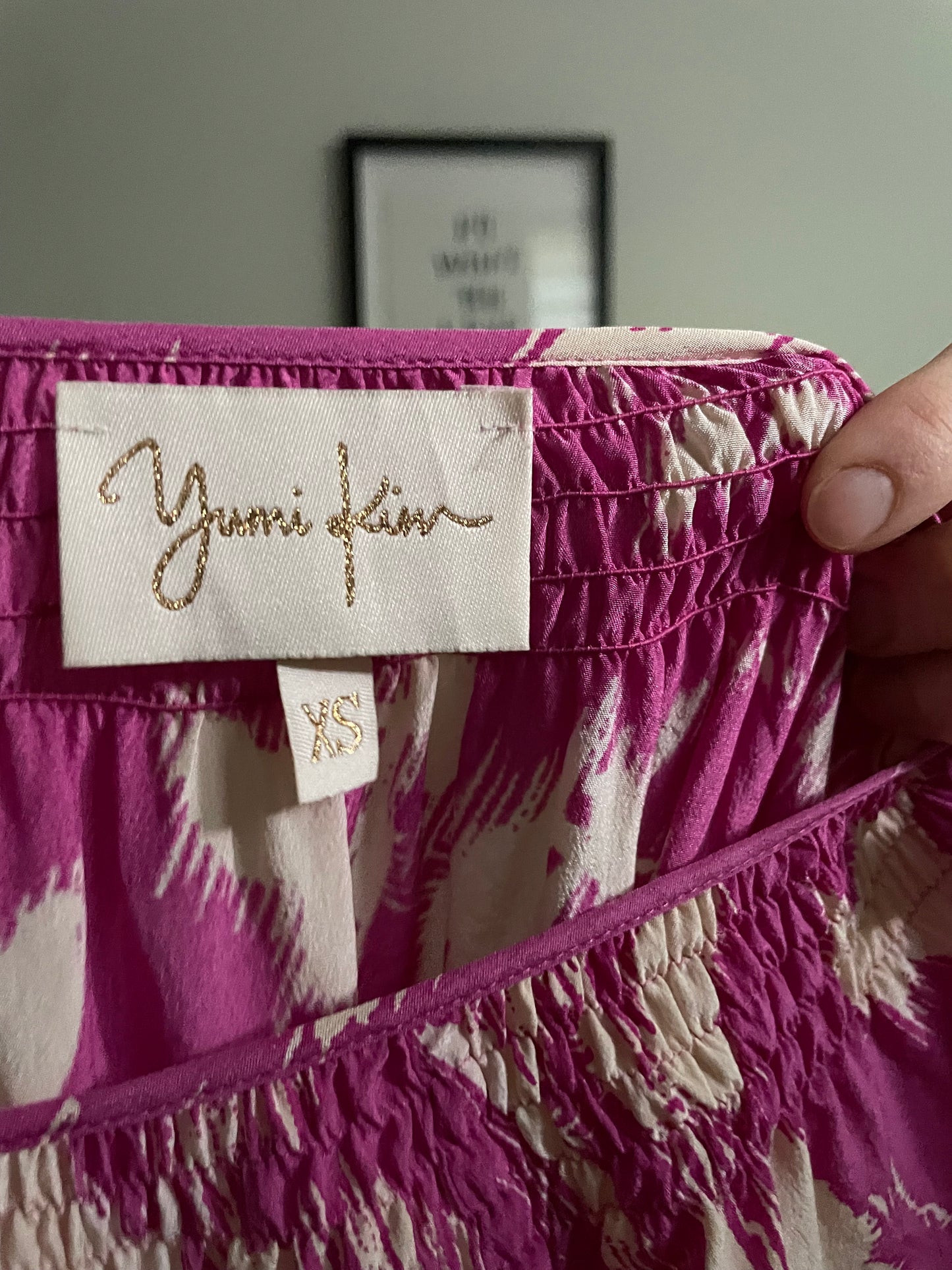 Yumi Kim – Fuchsia & Cream Abstract Print Silk Blouse – XS/S