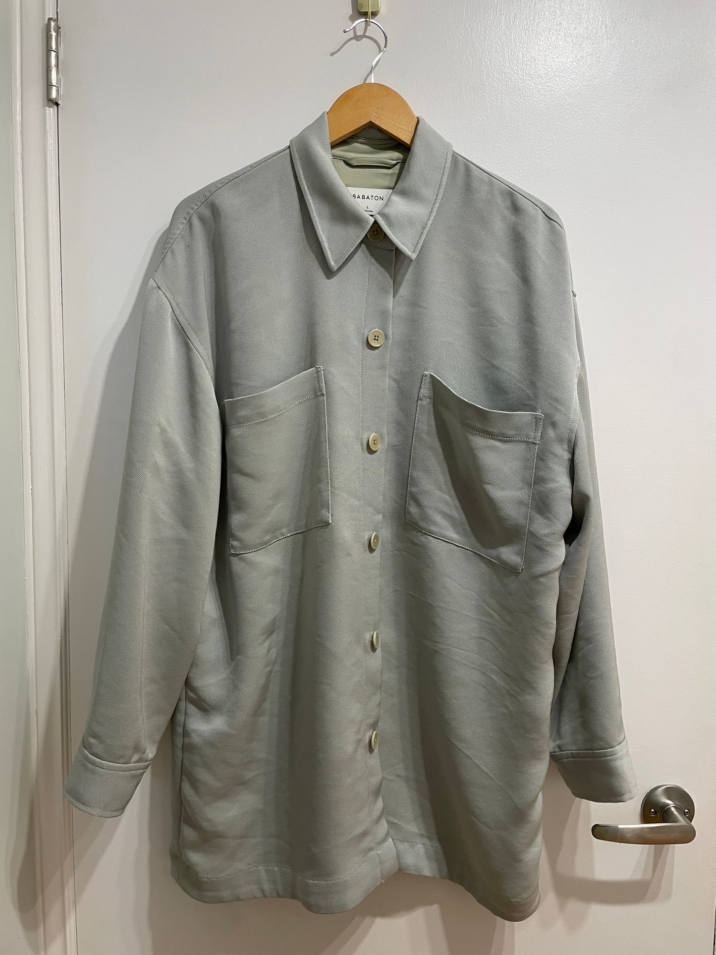 Babaton Sage Grey Oversized Button-Up Shirt Jacket - Large