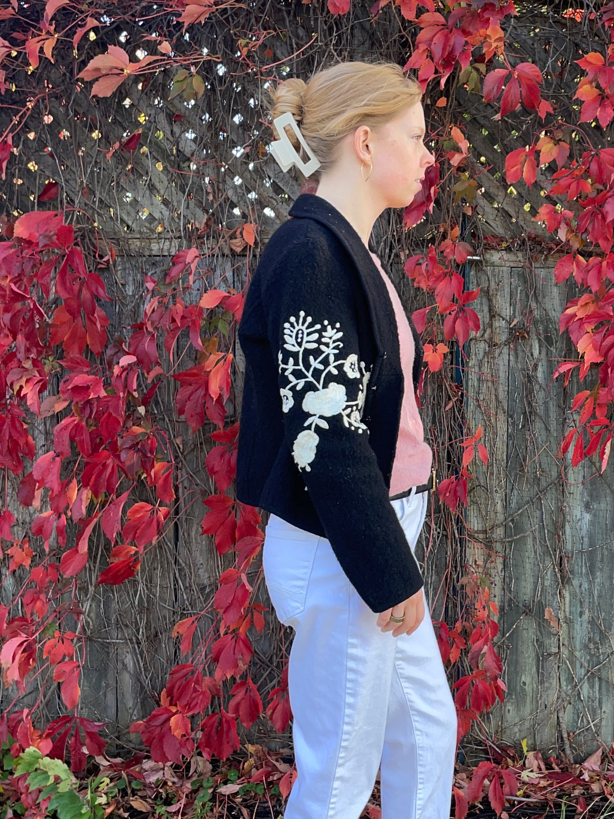 Clothes by Hettie Black Wool Embroidered Cardigan – Medium
