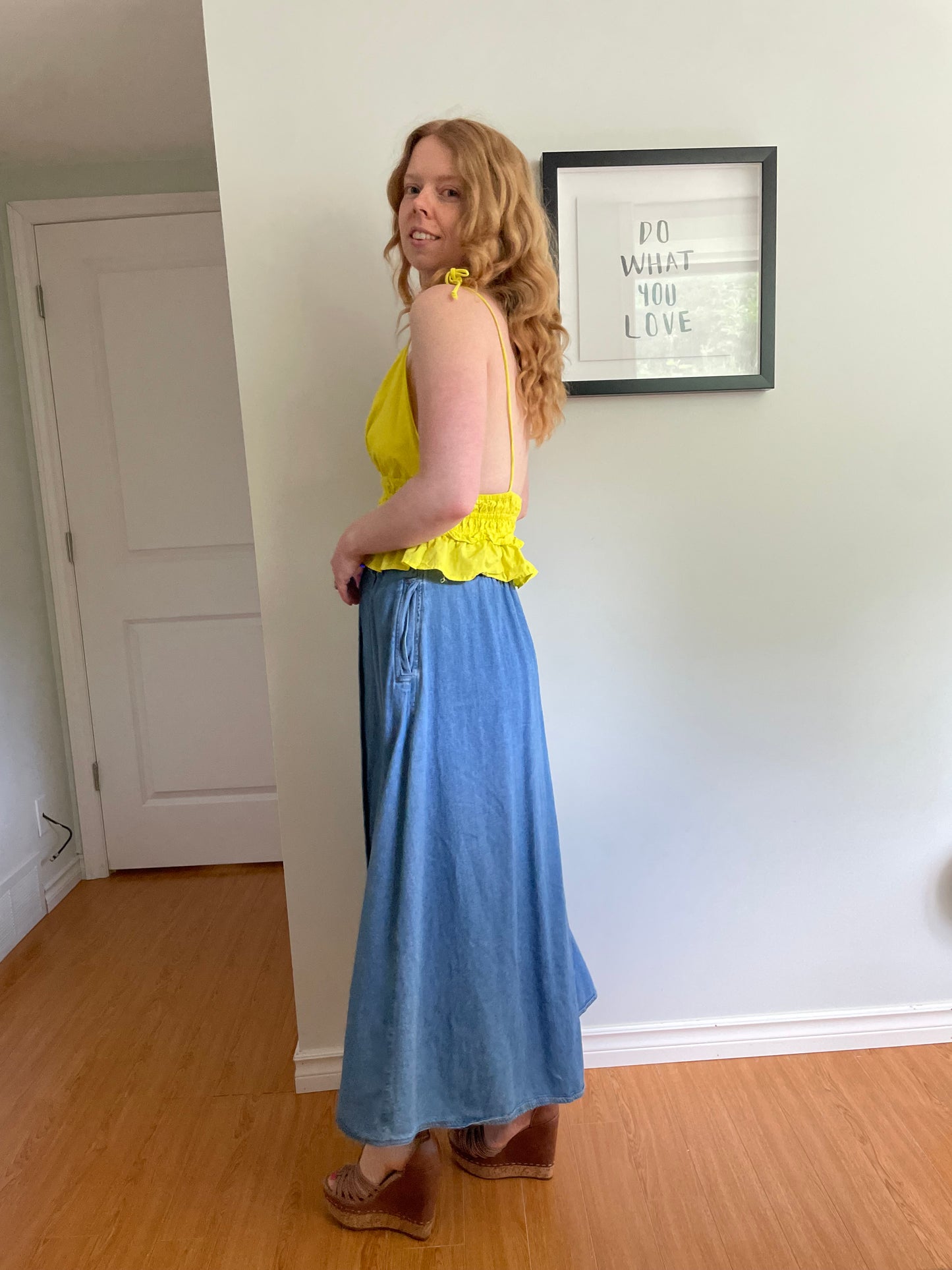 Sim & Sam Neon Yellow Cotton Smocked Crop Top – M/L