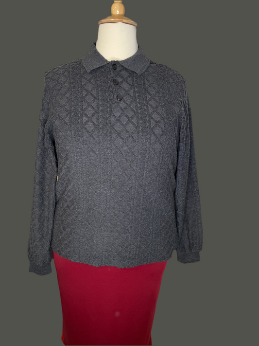 Versace Sport Grey Cable Knit Pattern Wool Collar Sweater - XL