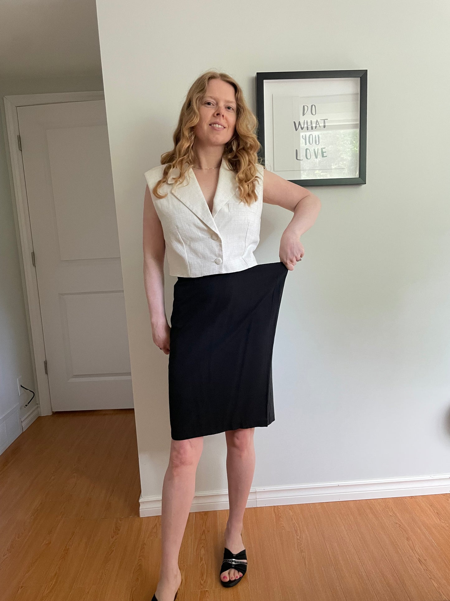 Black Stretch Waist Professional Knee-Length Skirt - XS/S