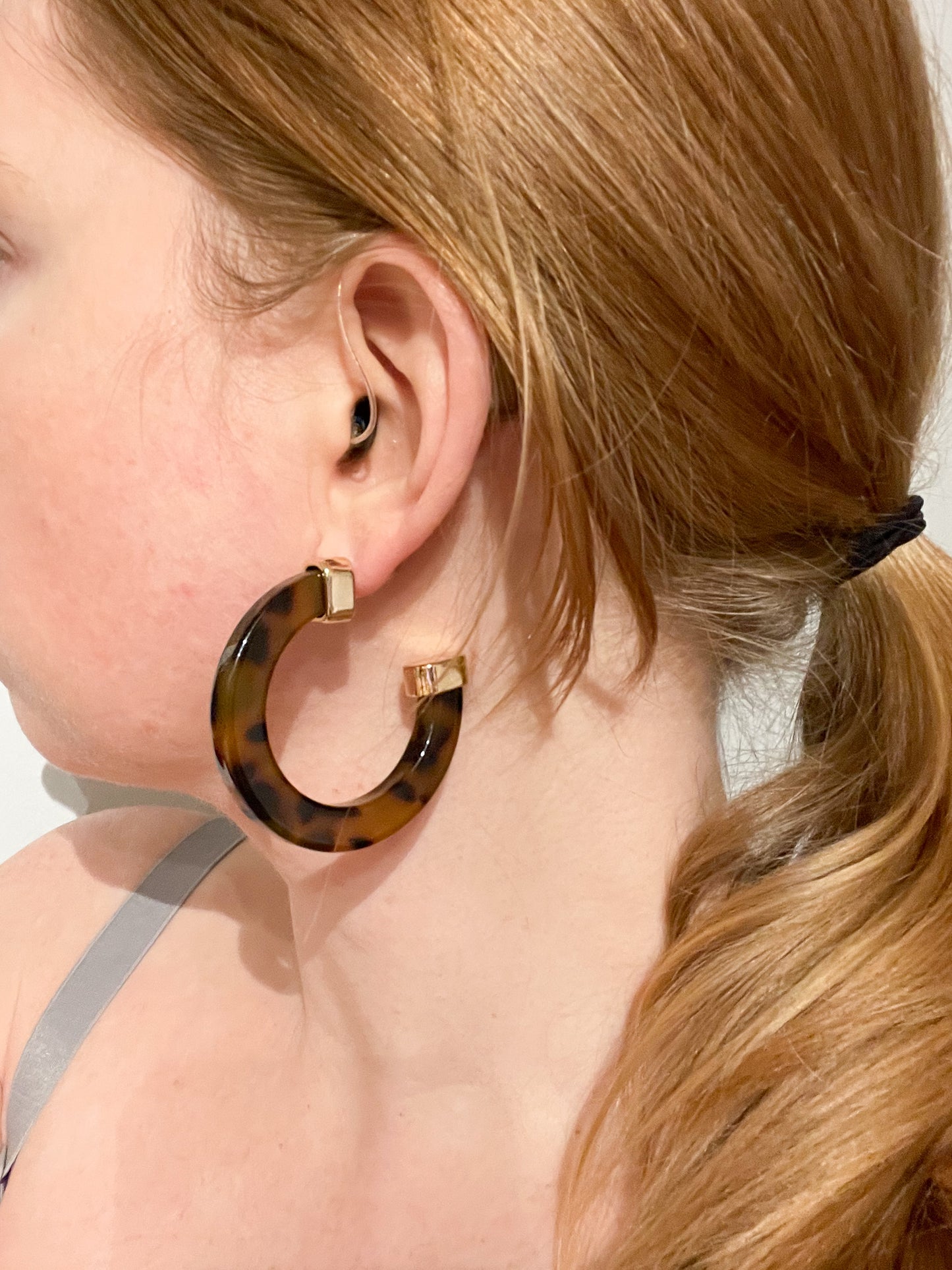 Tortoiseshell Resin Gold Tipped Hoop Earrings