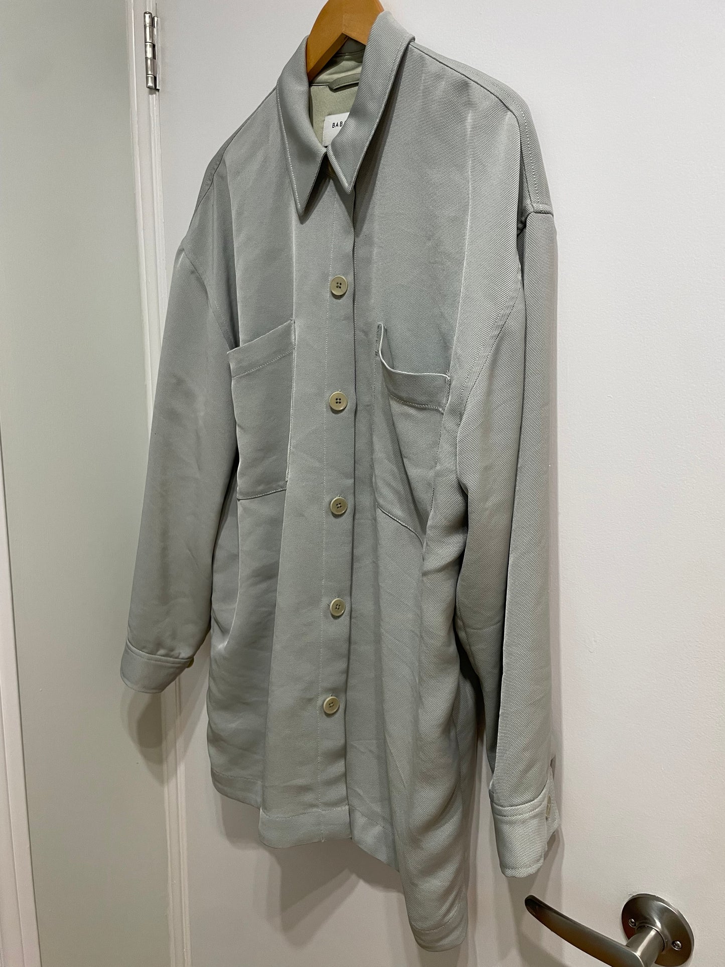 Babaton Sage Grey Oversized Button-Up Shirt Jacket - Large