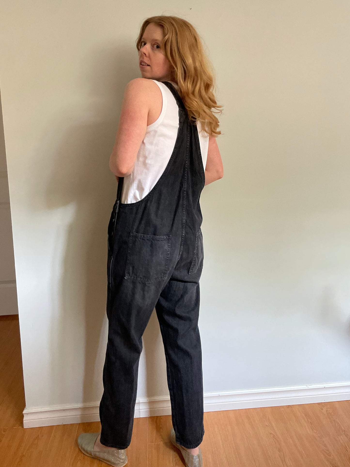 GAP Denim Black 100% Cotton Relaxed Overalls – Medium