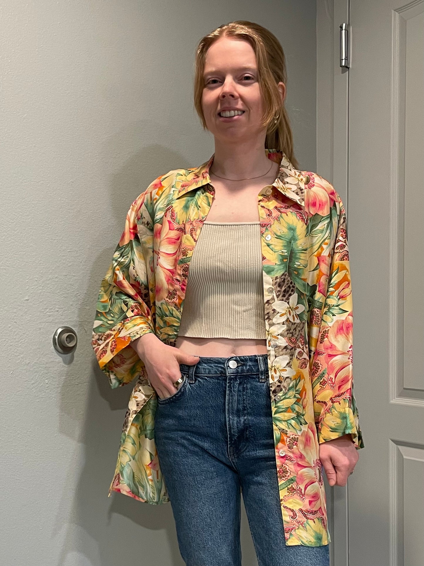 C.l.o.t.h.e.s. Woman Floral Silk Button-Up Shirt – 2X