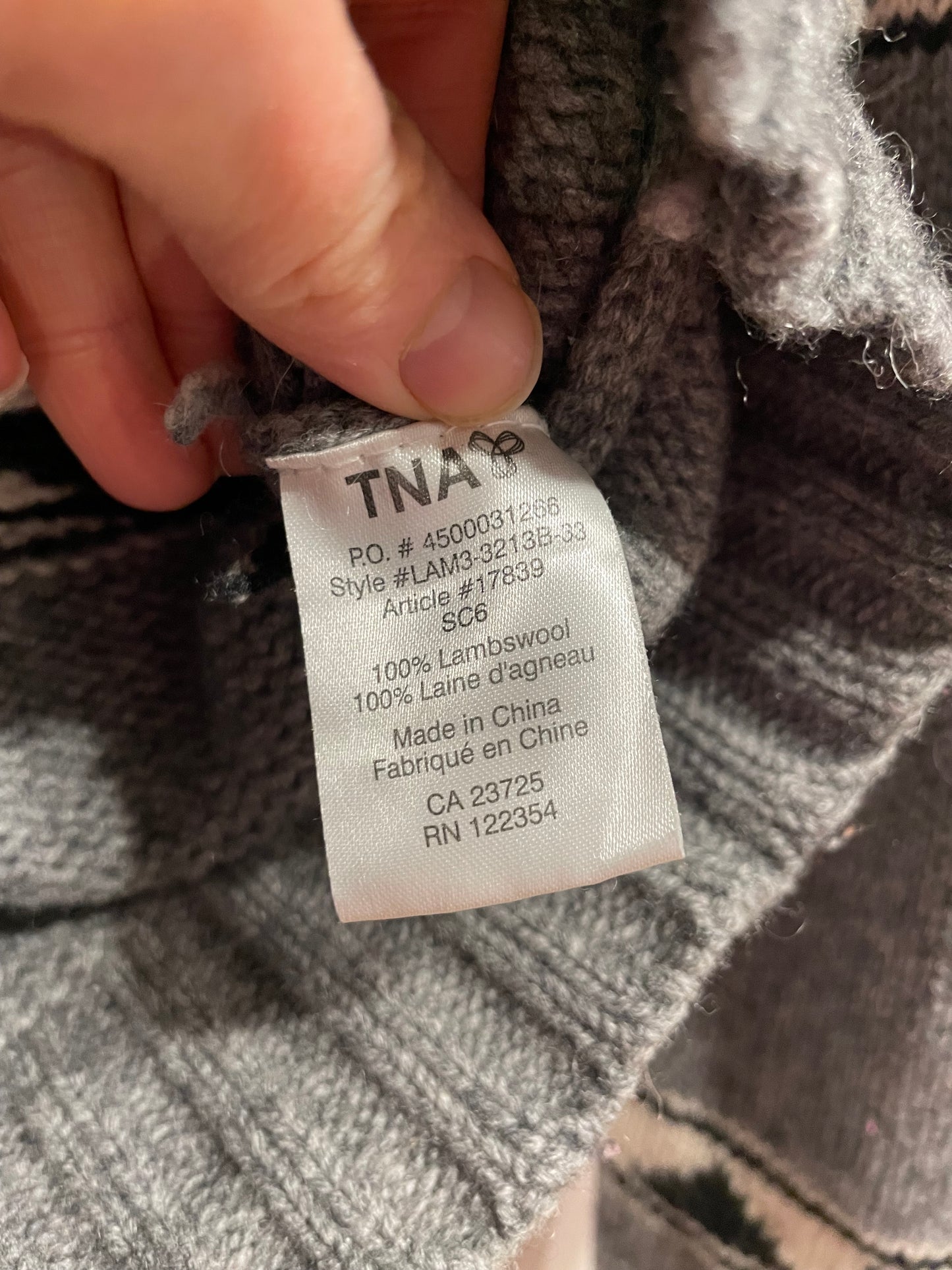 TNA Grey Wool Fair Isle Zip-Up Sweater Jacket XS-S