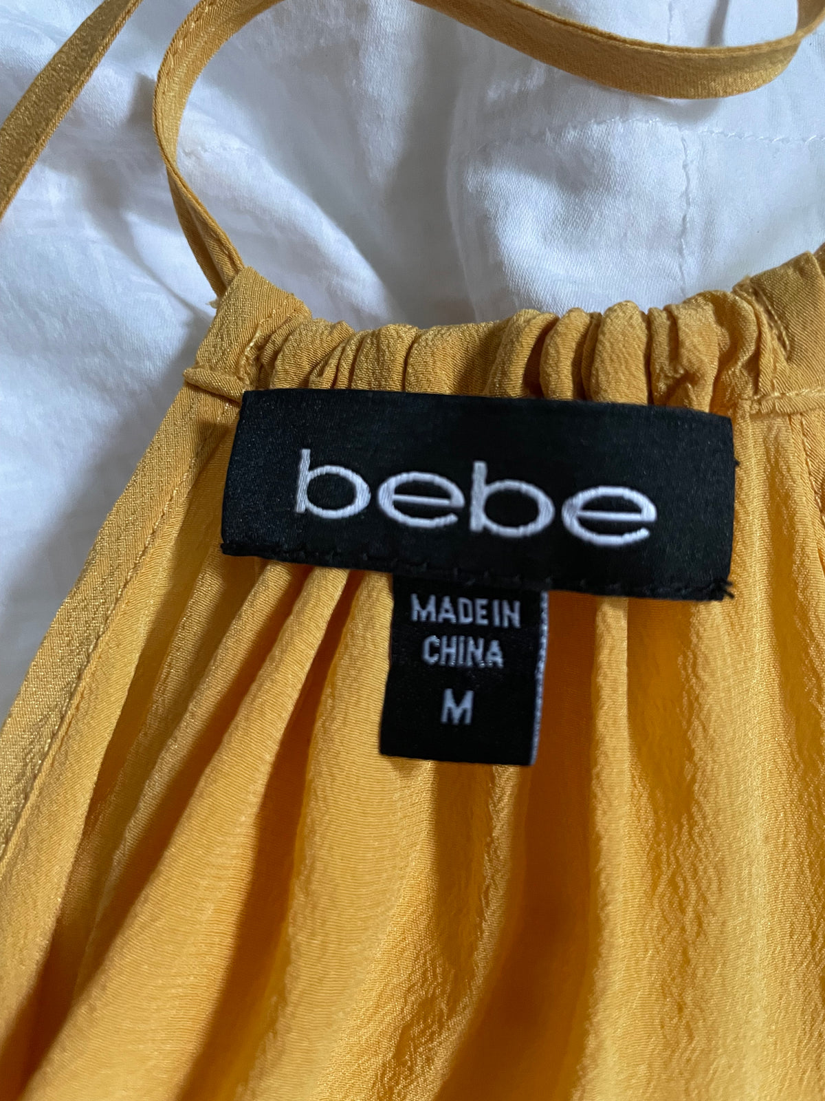 bebe Mineral Yellow Mulberry Silk Racerback Tie-Waist Top – Medium