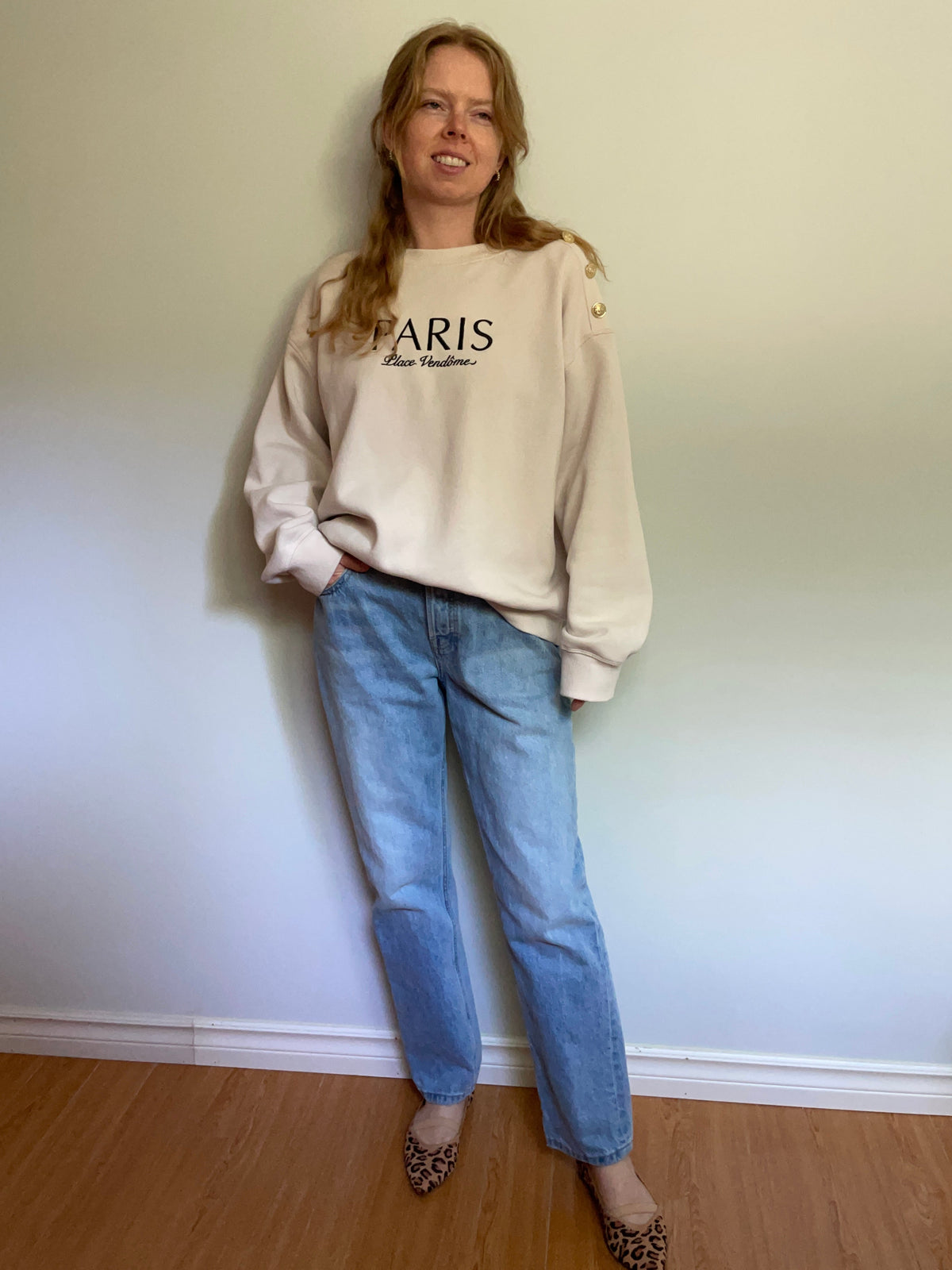 H&M Beige Paris Place Vendôme Fleece-Lined Sweatshirt – Large/XL