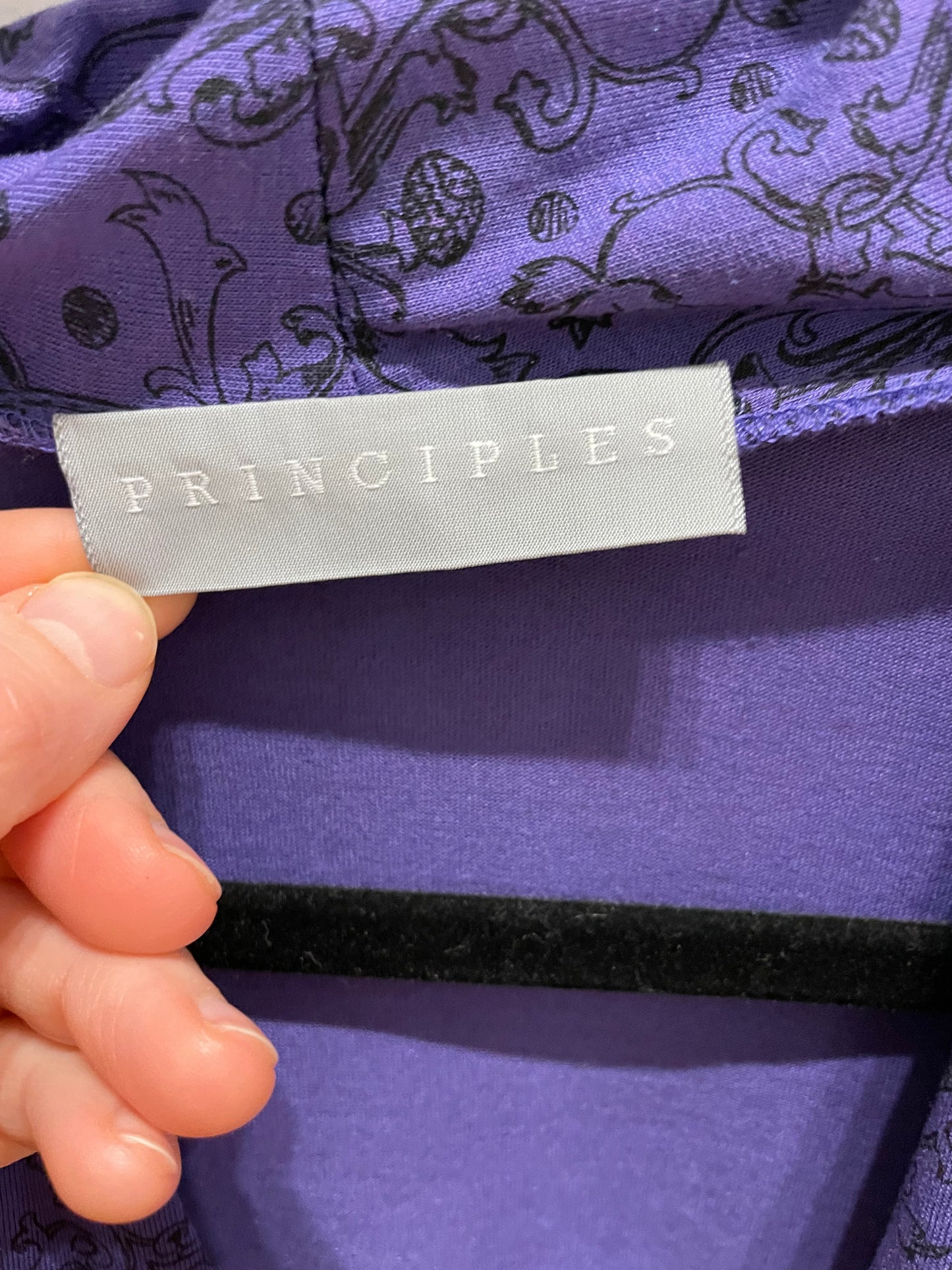 Principles Purple Printed Drape-Front Top – Size Medium