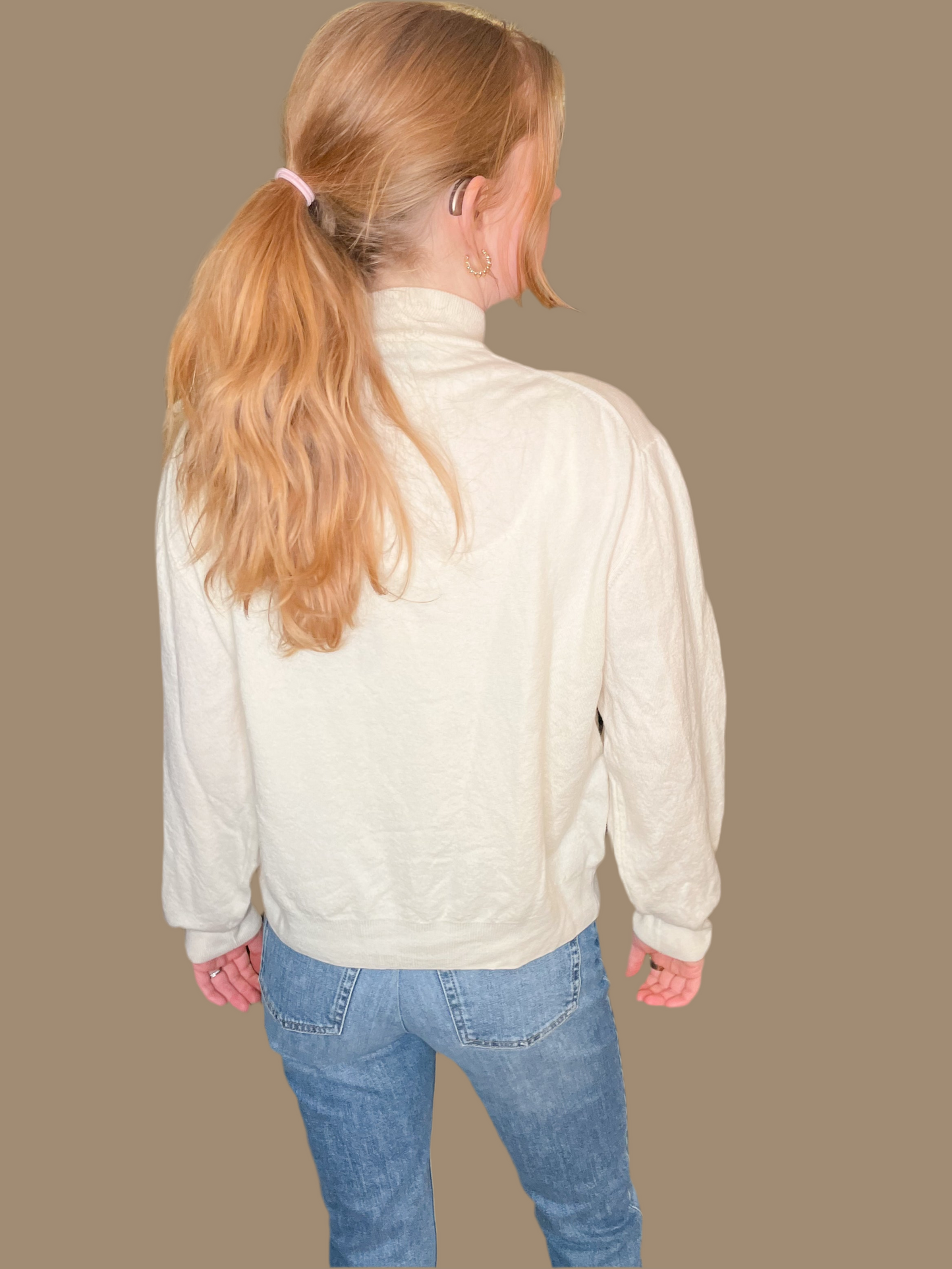 Toscano Cream 100% Merino Wool Mock Neck Sweater - XL