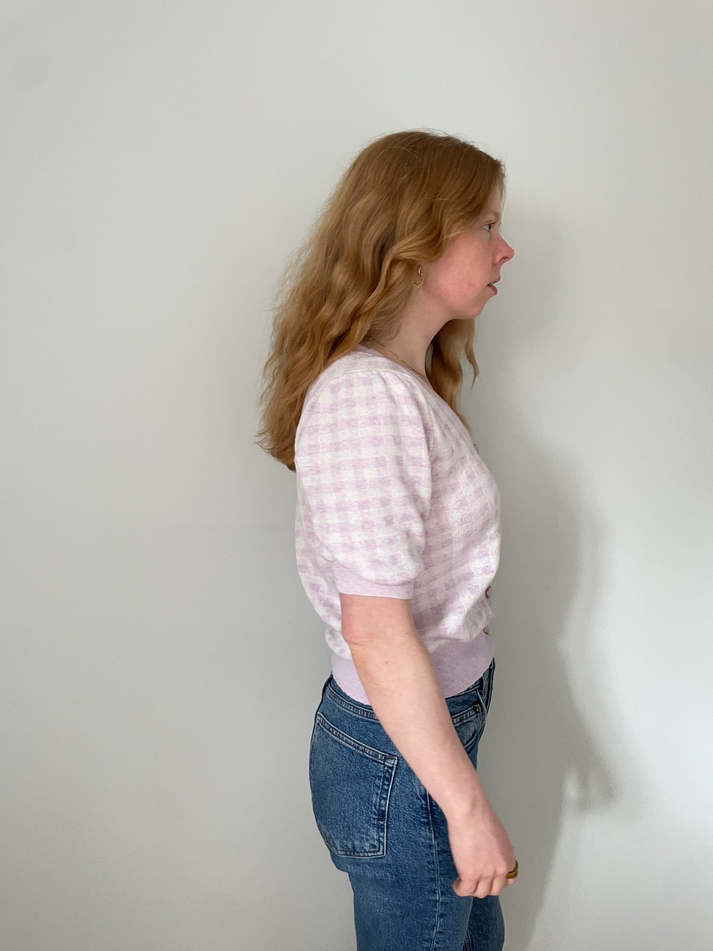 Heartloom Pink Gingham Knit Button-Up Cardigan Knit - Small