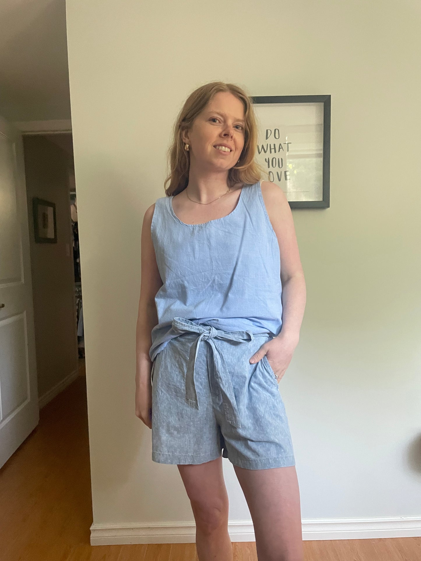 Light Blue Linen Cotton Reversible Sleeveless Top - M/L