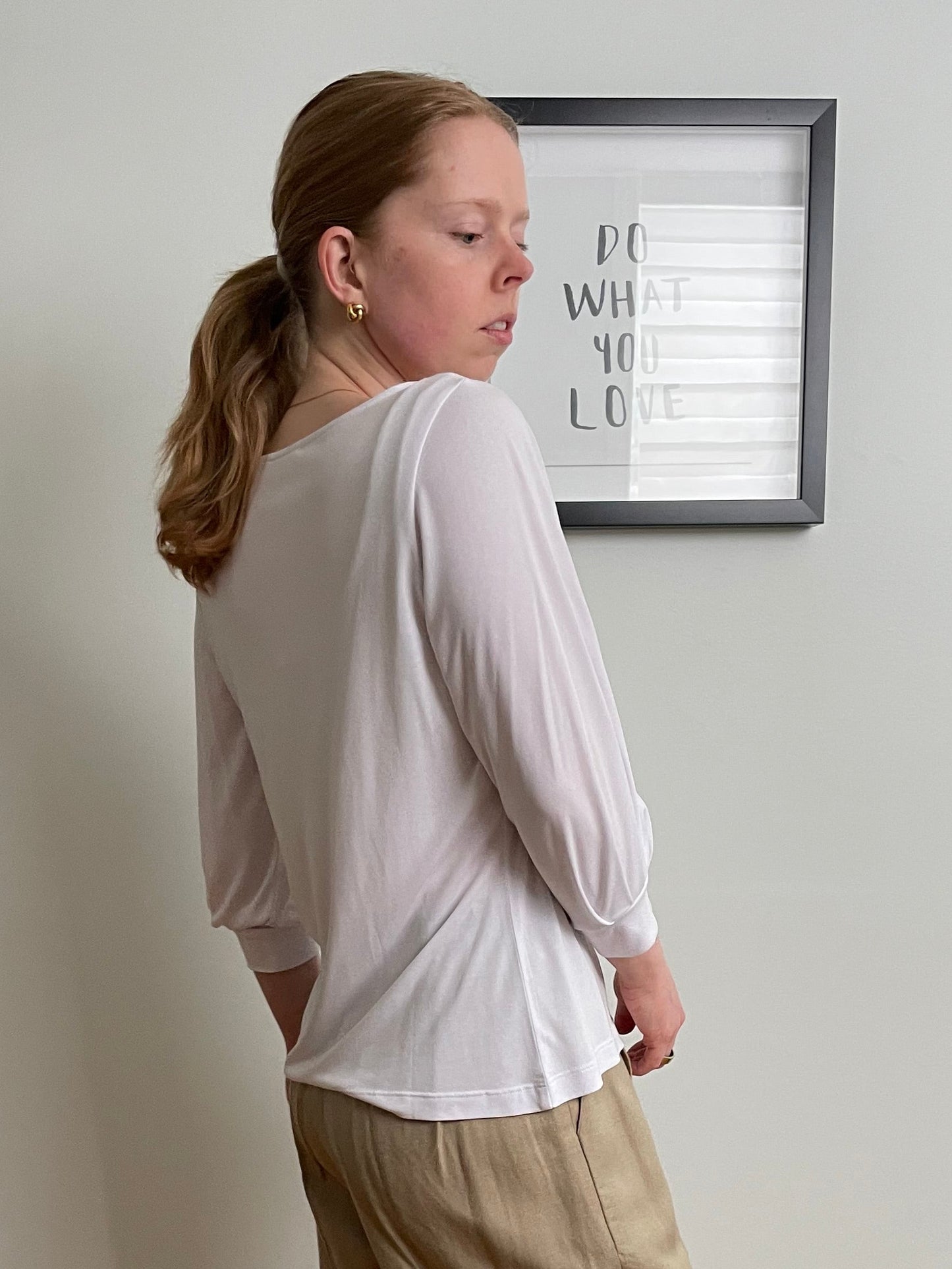 YAYA Women Brushed White Lightweight Modal Blend Knit Top – Size Small