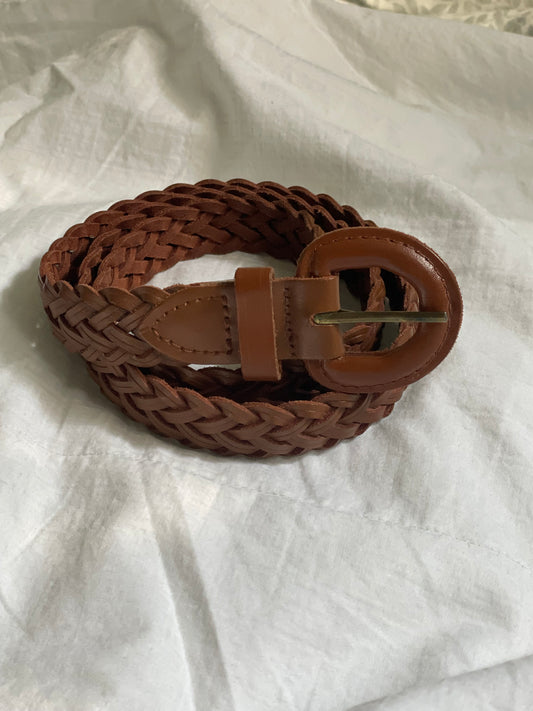 Vintage Brown Braided Genuine Leather Belt – Medium/Large