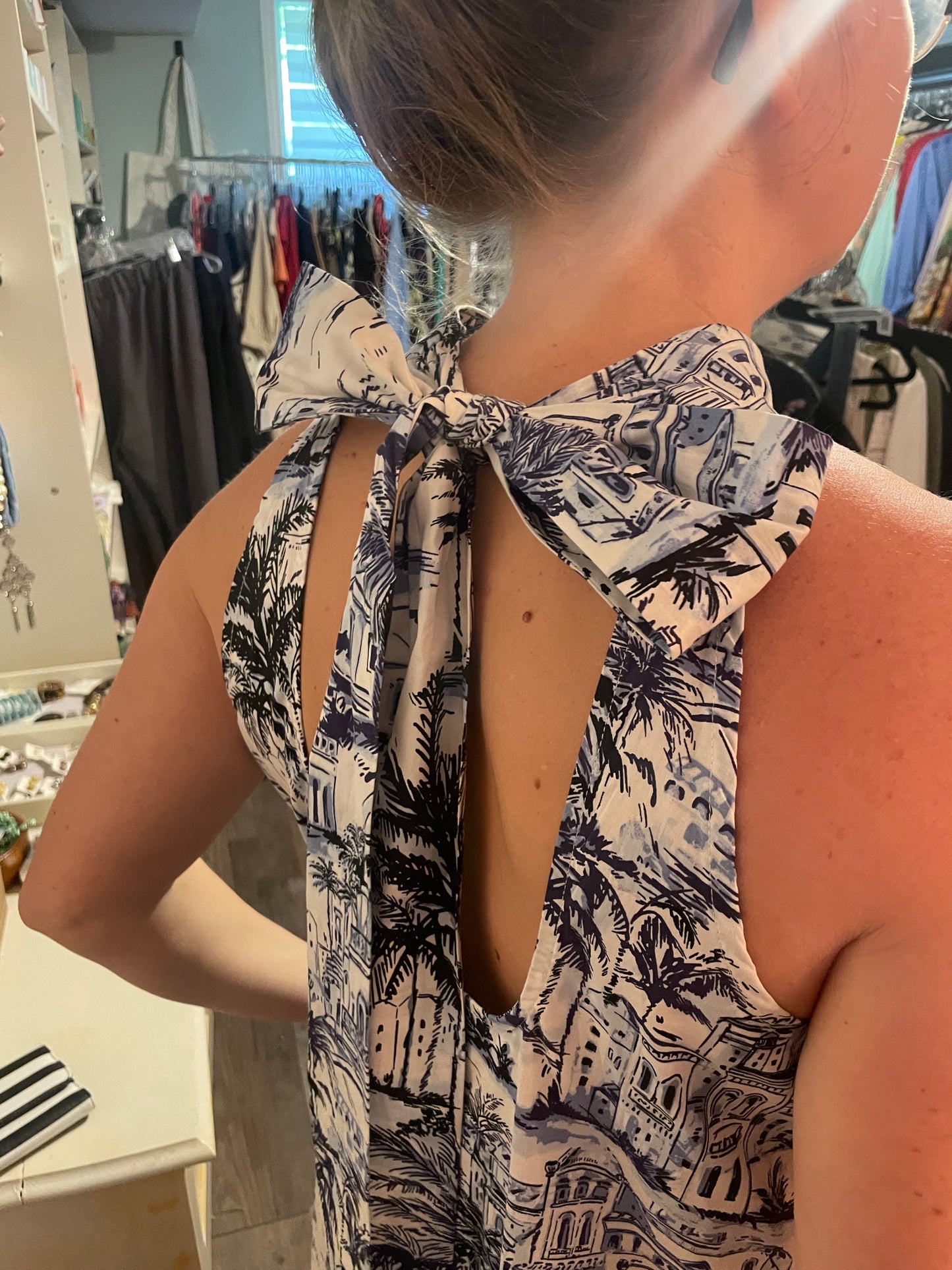 Calypso St. Barth Blue & White Toile Cotton Halter Mini Dress NWT - Small
