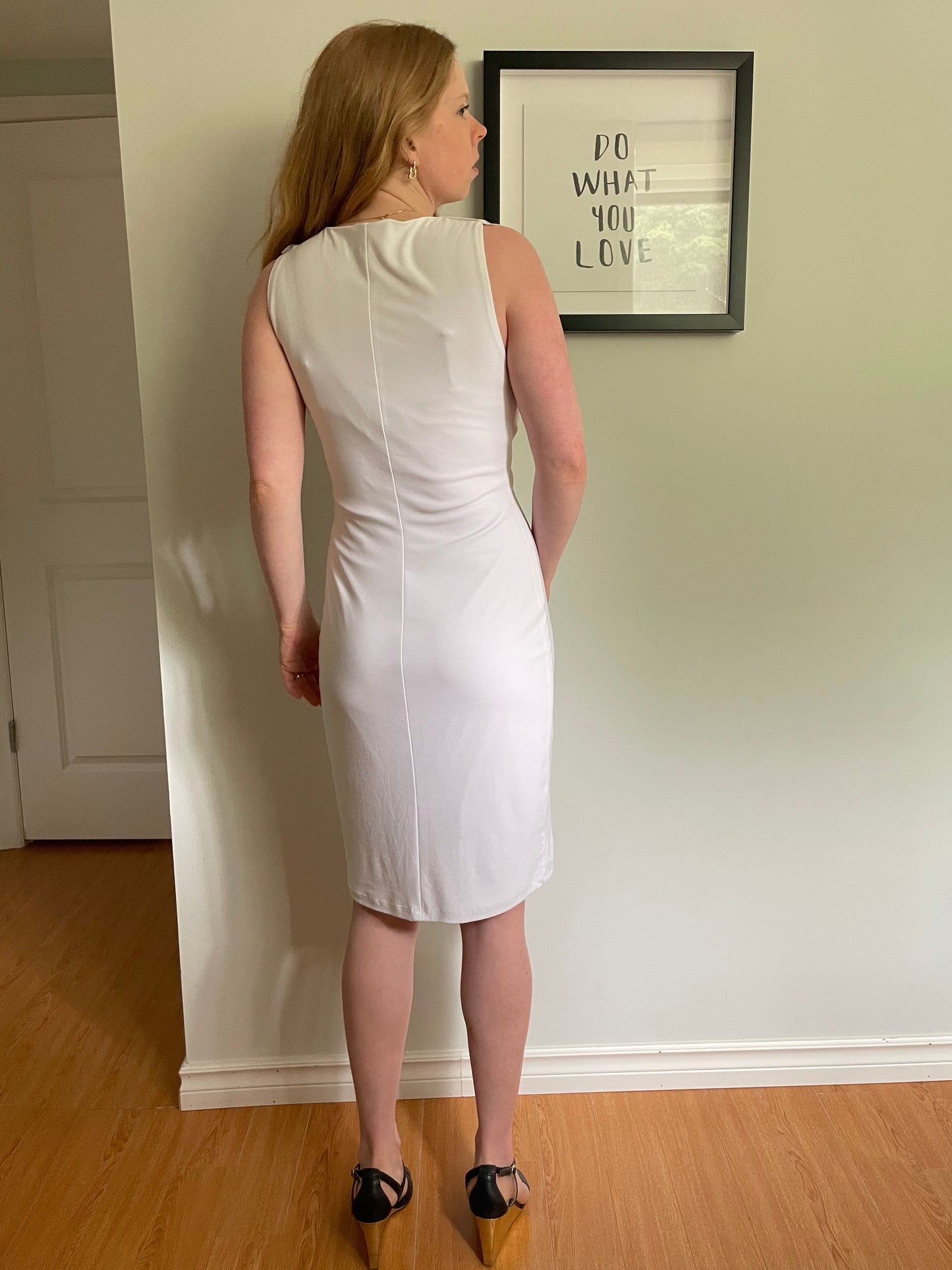 Frank Lyman Design White Ruffle Sheath Dress - S/M
