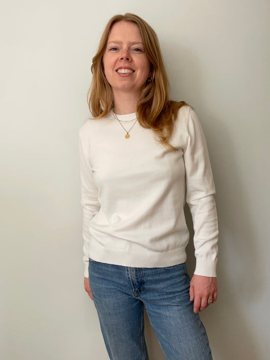 Lands’ End Cream Cotton Crewneck Sweater - Small