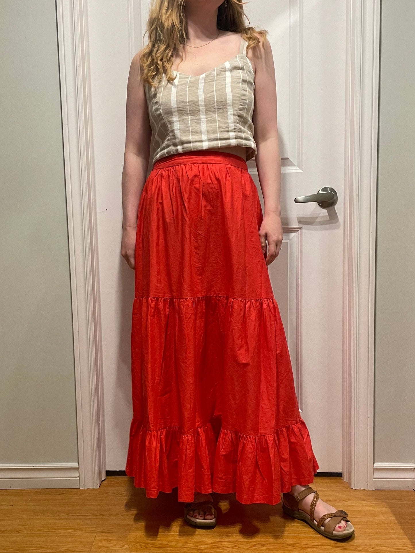 Japna Poppy Red Tiered Cotton Maxi Skirt – S/M