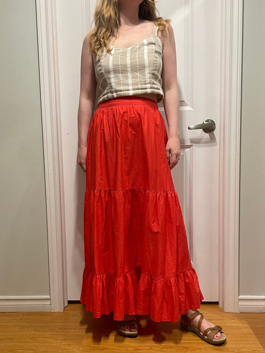 Japna Poppy Red Tiered Cotton Maxi Skirt – S/M