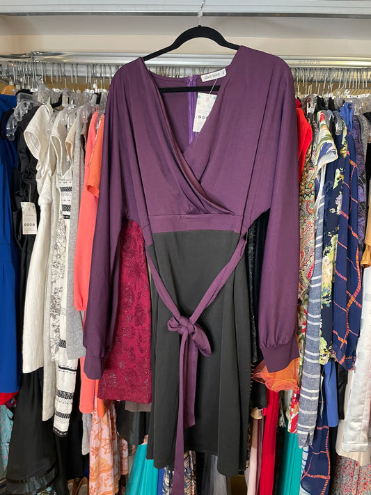 Grace Karin Long Sleeved Purple and Black Dress - 3XL