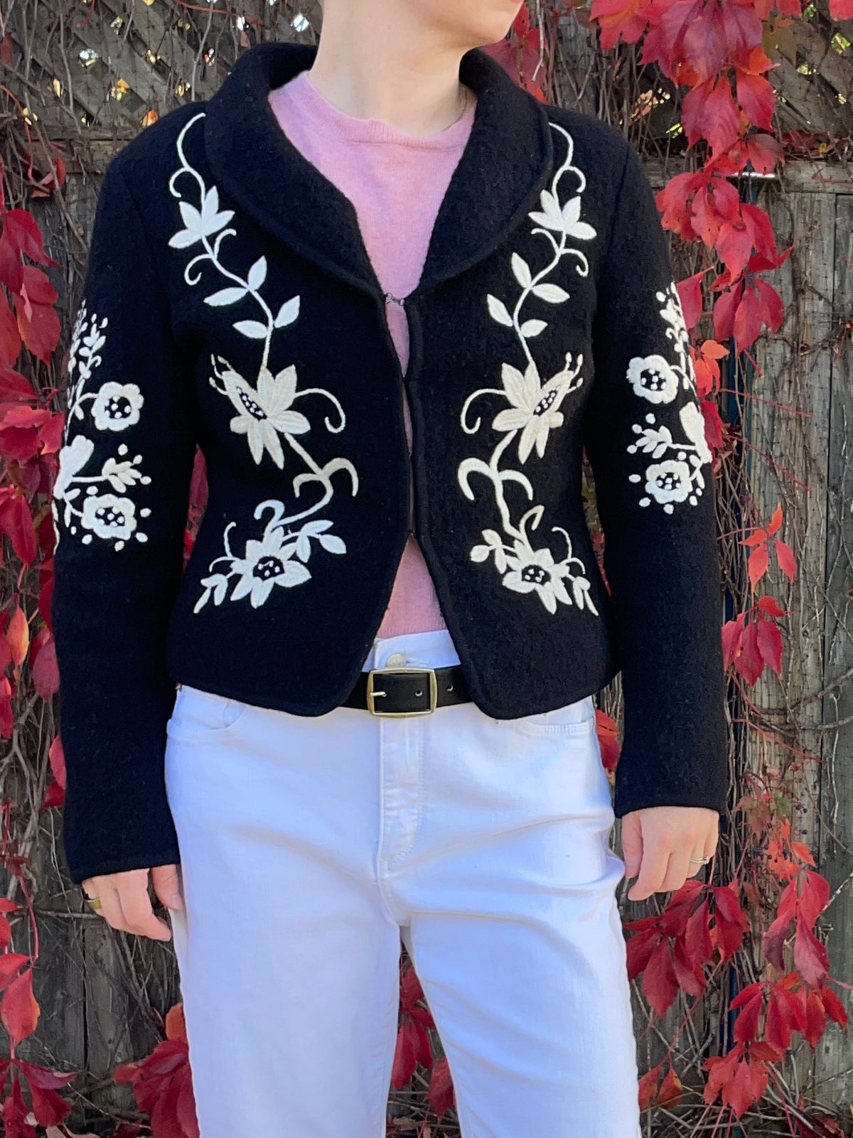 Clothes by Hettie Black Wool Embroidered Cardigan – Medium