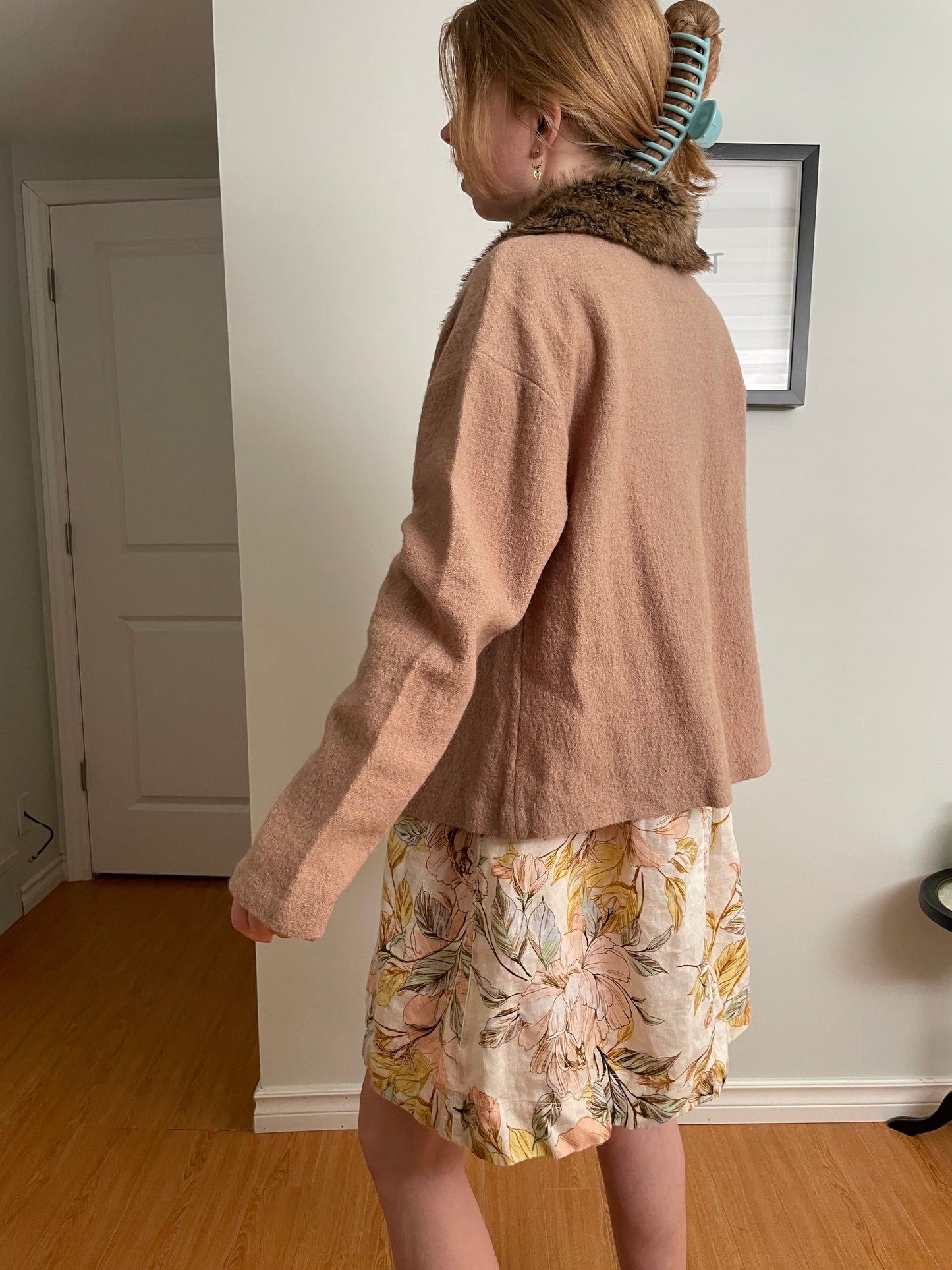 Jones Wear Camel Wool Jacket with Detachable Faux Fur Collar NWT  – Medium