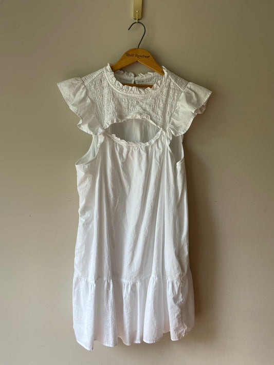 White Eyelet Ruffle Smocked Cotton Babydoll Dress - XL