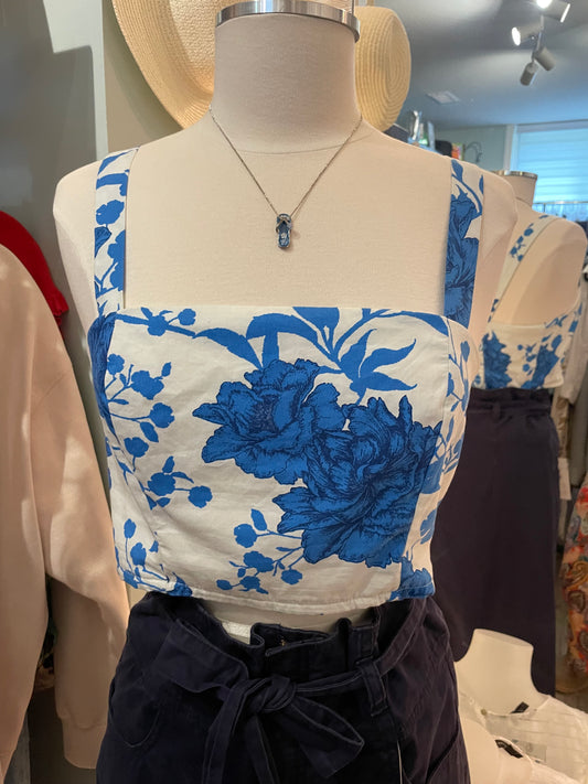 C By One Blue & White Floral Cotton Crop Top NWT  – Small