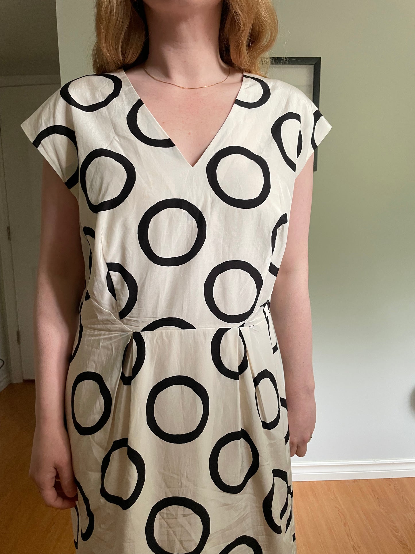 Banana Republic Ivory & Black Silk Blend Circle Print Dress – Size 14