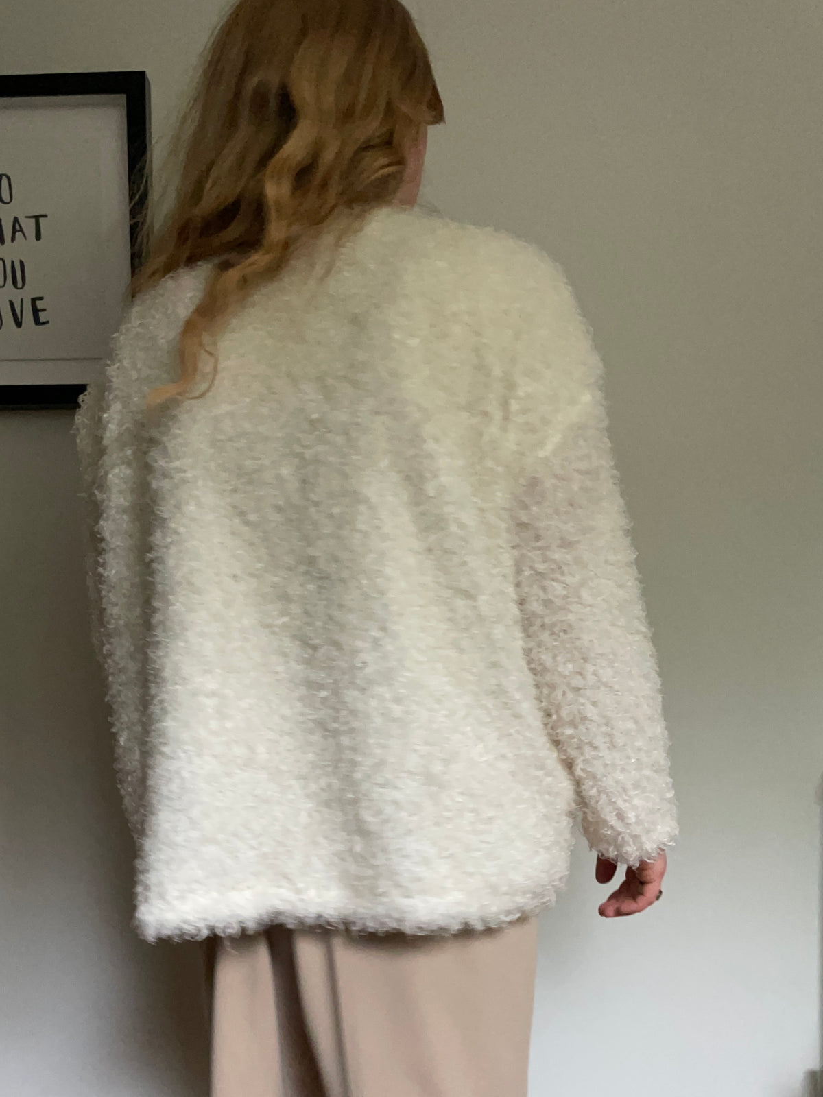 Ivory Fuzzy Open-Front Jacket – M/L