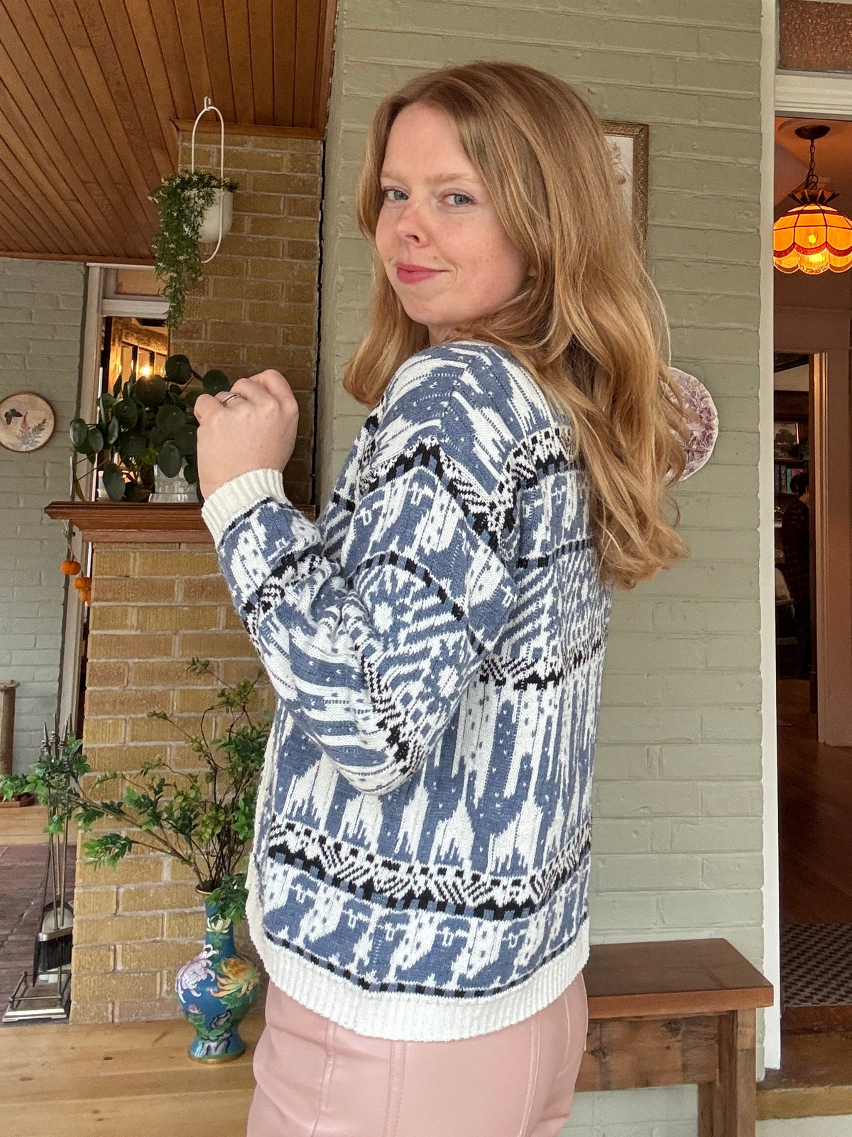 Reitmans Basics – Blue, Cream & Black Vintage Fair Isle Cardigan - M/L/XL