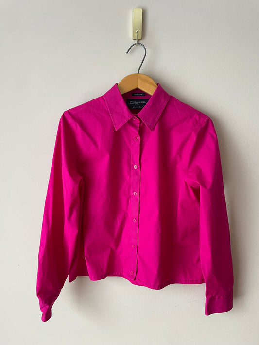 Jones New York Hot Pink Easy Care Stretch Cotton Cropped Button Up Shirt - Medium
