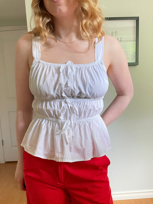 Sim & Sam White Tie Front 100% Cotton Peplum Tank Top - S/M/L/XL