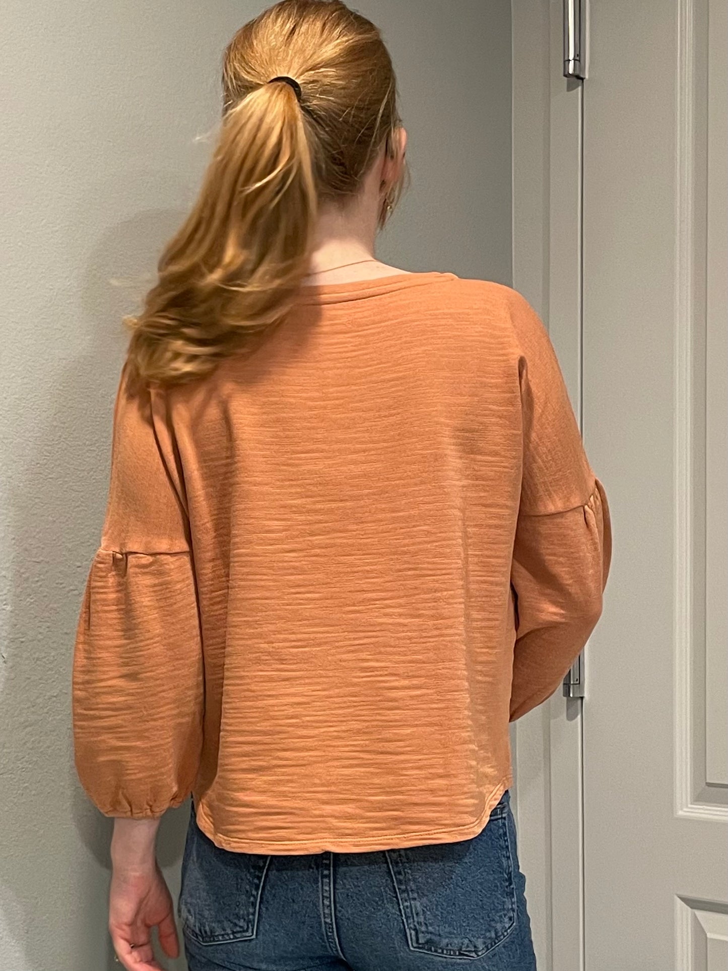 Pure Jill Burnt Orange Cotton Balloon Sleeve Top – Petite Small