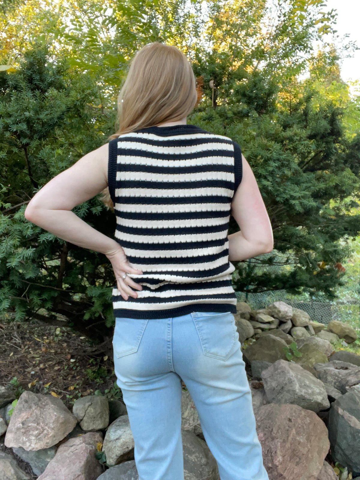 Bailey/44 Black & Ivory Striped Knit Sweater Vest – Large