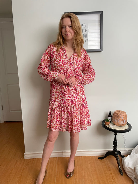 J.Crew Pink Floral Long Sleeve Dress – Size XXS